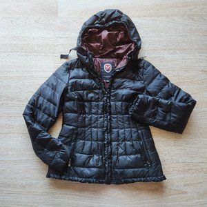 I Madison Expedition Down Puffer Hooded Jacket Ruffle Zip Black
